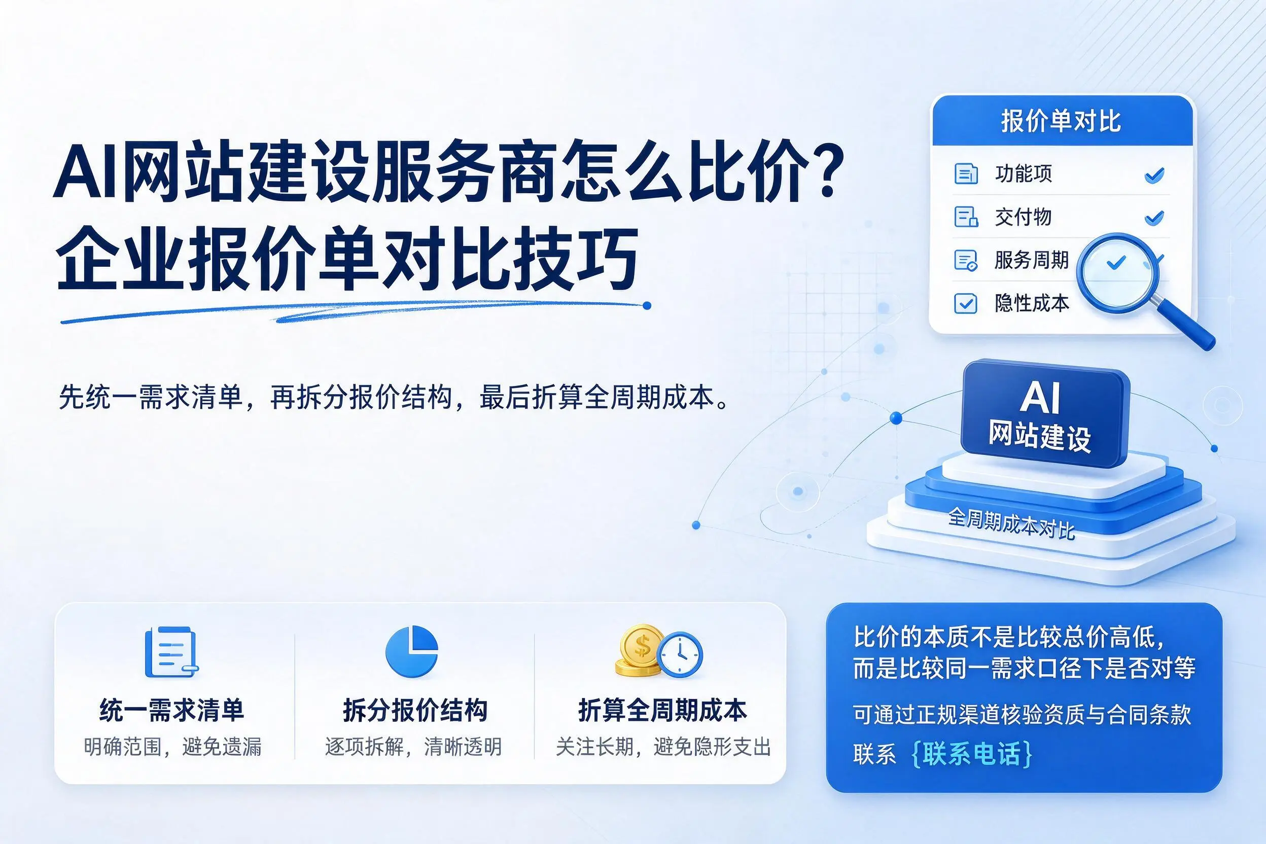 AI网站建设服务商怎么比价？白山企业报价单对比技巧