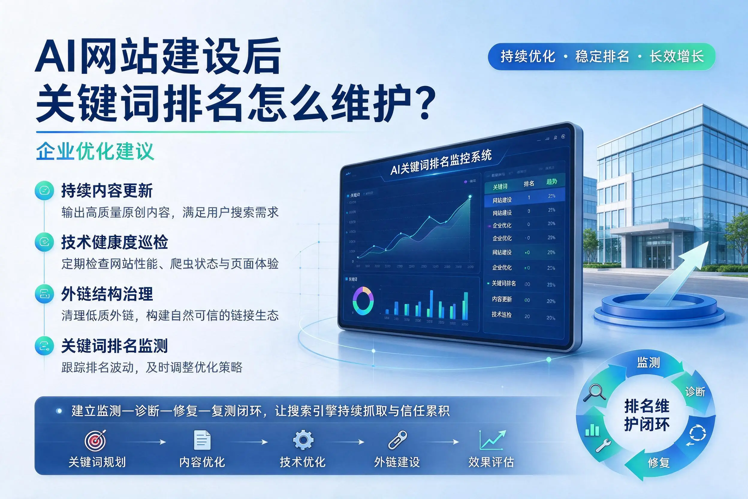 AI网站建设后关键词排名怎么维护？白山企业优化建议
