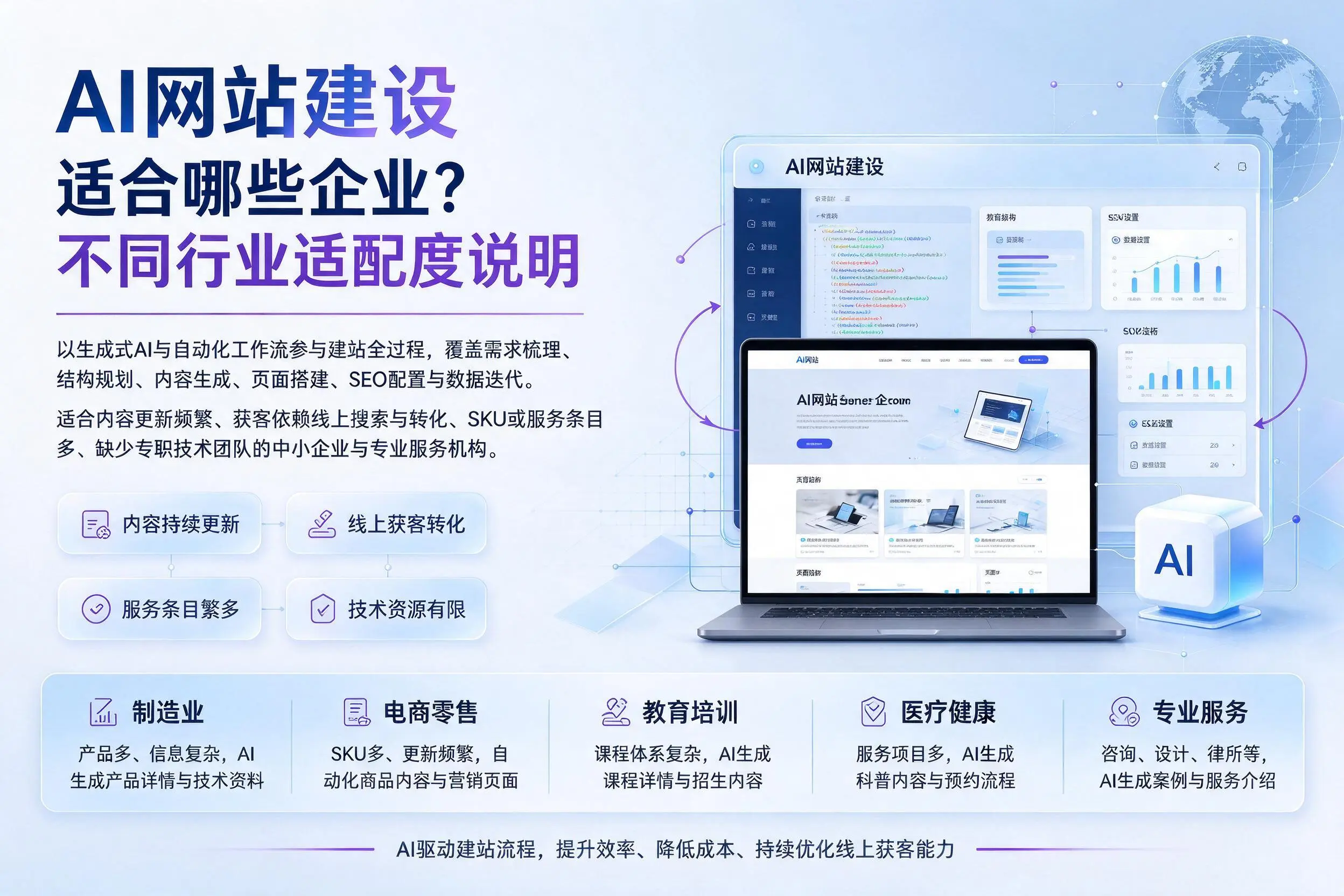 AI网站建设适合哪些企业?白山不同行业适配度说明